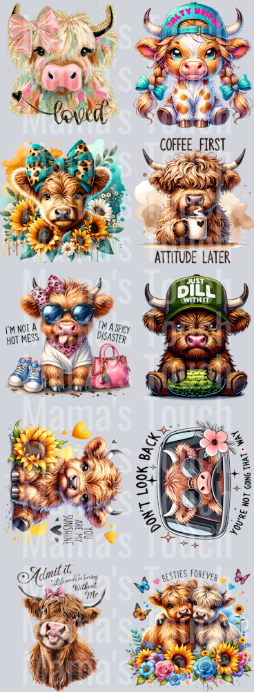 Highland Cows Gang Sheet 22X60