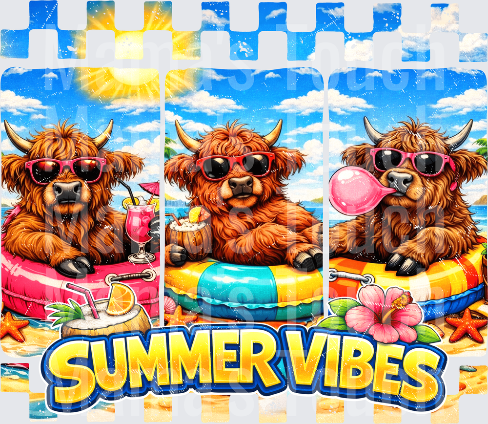 Summer Vibes Highland Cows with Sunglasses Beach Vacation