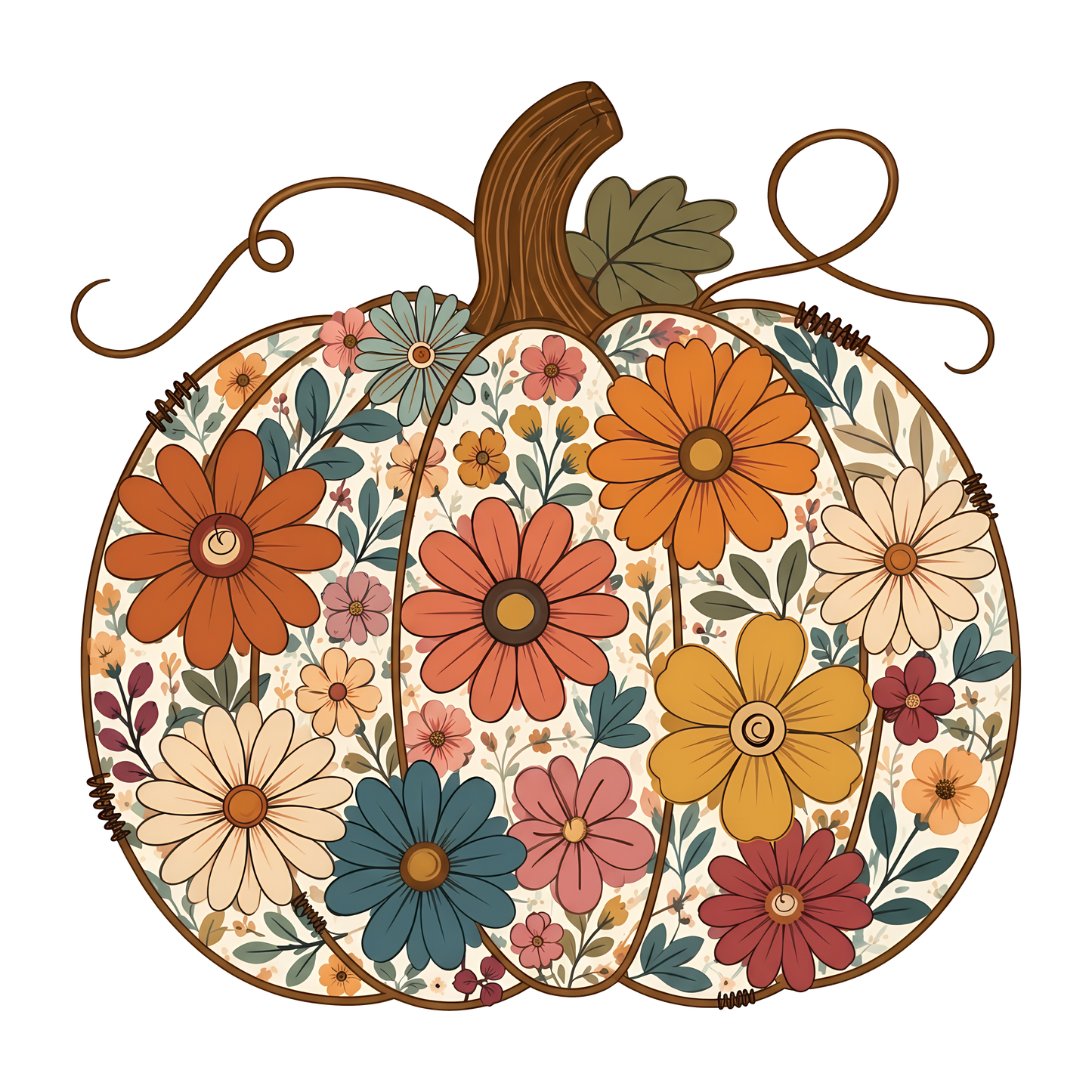 Floral Pumpkin Png, Boho Fall Pumpkin DTF Transfer - Direct to Film Transfer - THIS IS NOT A T-Shirt or Digital Product
