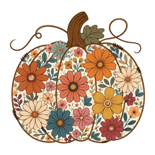 Floral Pumpkin Png, Boho Fall Pumpkin DTF Transfer - Direct to Film Transfer - THIS IS NOT A T-Shirt or Digital Product