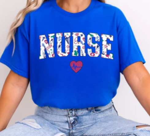 NURSE PATTERN WITH HEART GLITTER