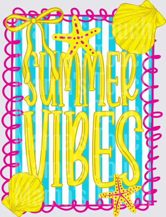 Summer Vibes Typography with Seashells and Starfish