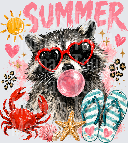 Raccoon Summer Beach Vibes Heart Sunglasses Bubble Gum