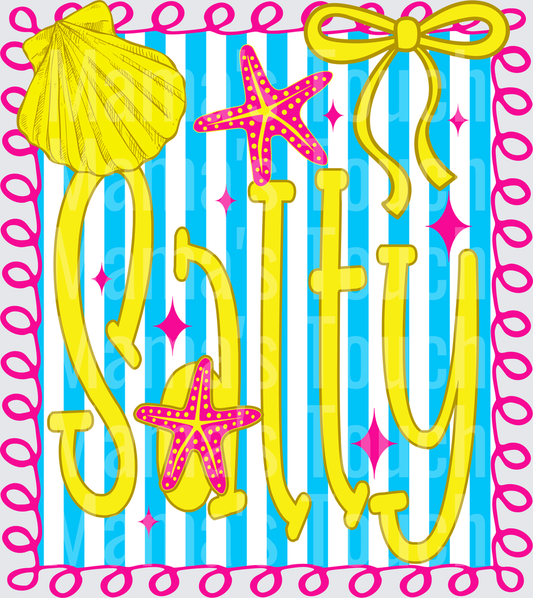 Salty Beach Vibes with Seashell and Starfish on Blue Stripes