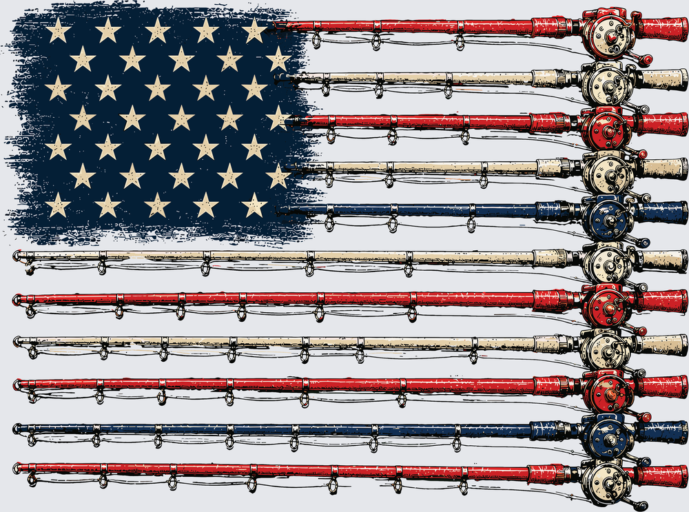 Fishing Patriotic Flag Rod USA Flag DTF Transfer - Direct to Film Transfer - THIS IS NOT A T-Shirt or Digital Product