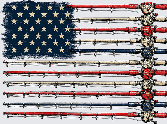 Fishing Patriotic Flag Rod USA Flag DTF Transfer - Direct to Film Transfer - THIS IS NOT A T-Shirt or Digital Product