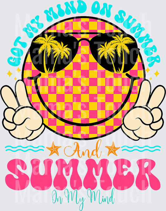 Smiley Groovy Happy Face Summer Vibes Got My Mind On Summer Teacher T-Shirt
