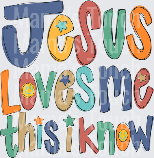 Jesus Loves Me This I Know Colorful Hand-Lettered Design
