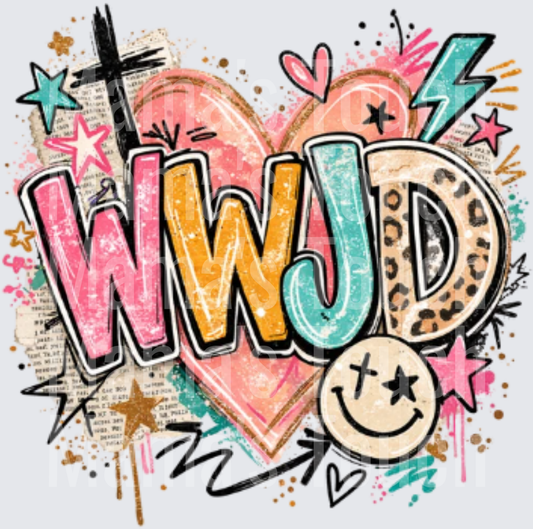 WWJD What Would Jesus Do Retro Grunge Heart Lightning Smiley