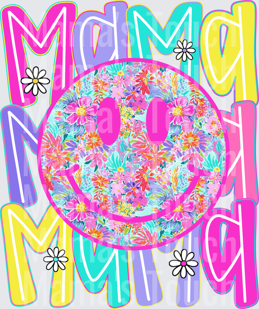Colorful Floral Smiley Face Mama Mom Design with Daisies