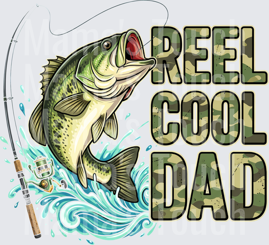 Reel Cool Dad Bass Fishing with Camouflage Text