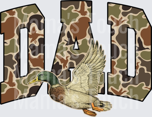 DAD Camouflage Letters with Flying Duck Hunter Design