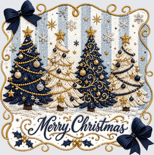 Merry Christmas Trees Blue DTF Transfer - Direct to Film Transfer - THIS IS NOT A T-Shirt or Digital Product