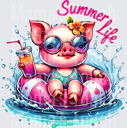 Summer Life Pig in Sunglasses Pool Float with Tropical Drink