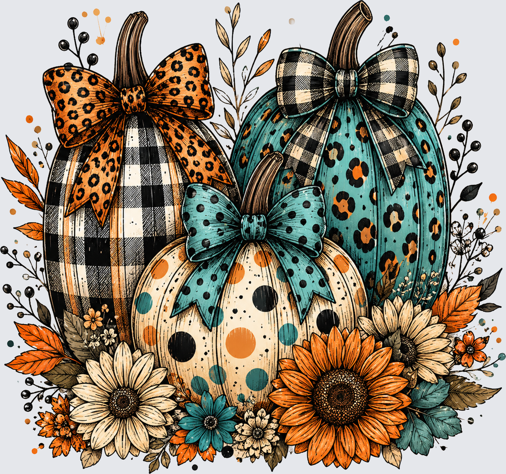 Floral Fall Pumpkins - Preppy Pumpkins - Fall Design - DTF Transfer - Direct to Film Transfer - THIS IS NOT A T-Shirt or Digital Product