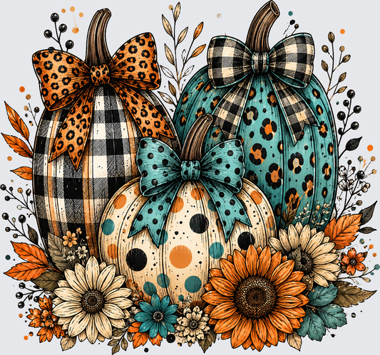 Floral Fall Pumpkins - Preppy Pumpkins - Fall Design - DTF Transfer - Direct to Film Transfer - THIS IS NOT A T-Shirt or Digital Product