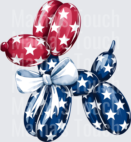Patriotic Balloon Dog with Red White Blue Stars and Bow
