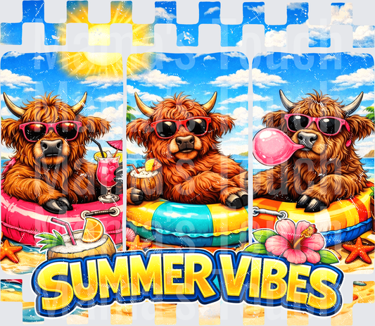 Summer Vibes Highland Cows with Sunglasses Beach Vacation