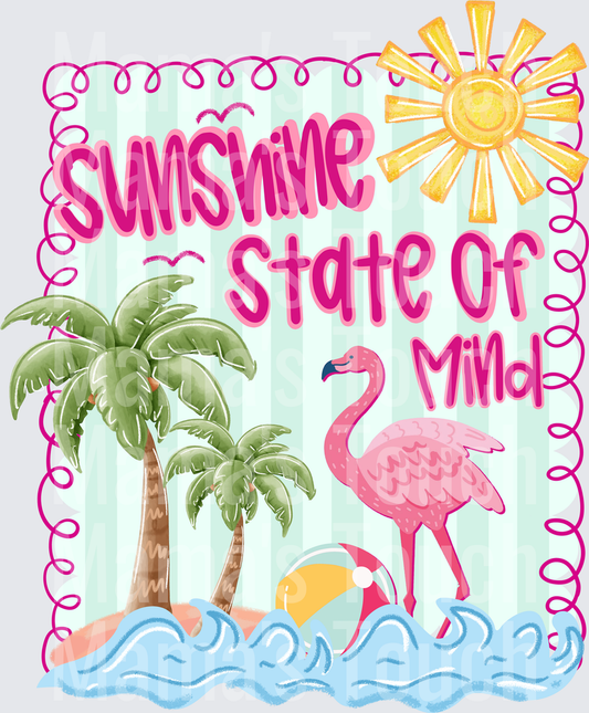 Sunshine State of Mind Tropical Beach Scene with Flamingo
