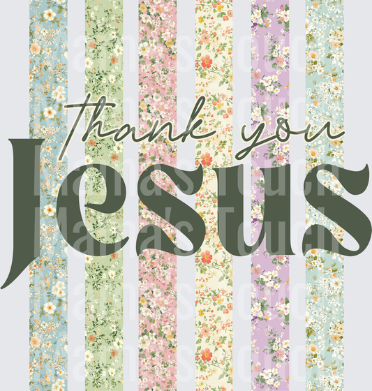 Thank You Jesus Vintage Floral Stripes Christian Faith