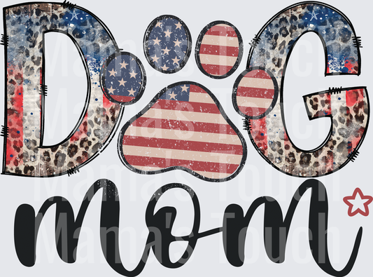 Patriotic Dog Mom American Flag Paw Print Leopard Print